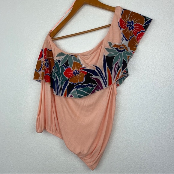 Free People Floral One Shoulder Bubble Blouse Top - Picture 10 of 13